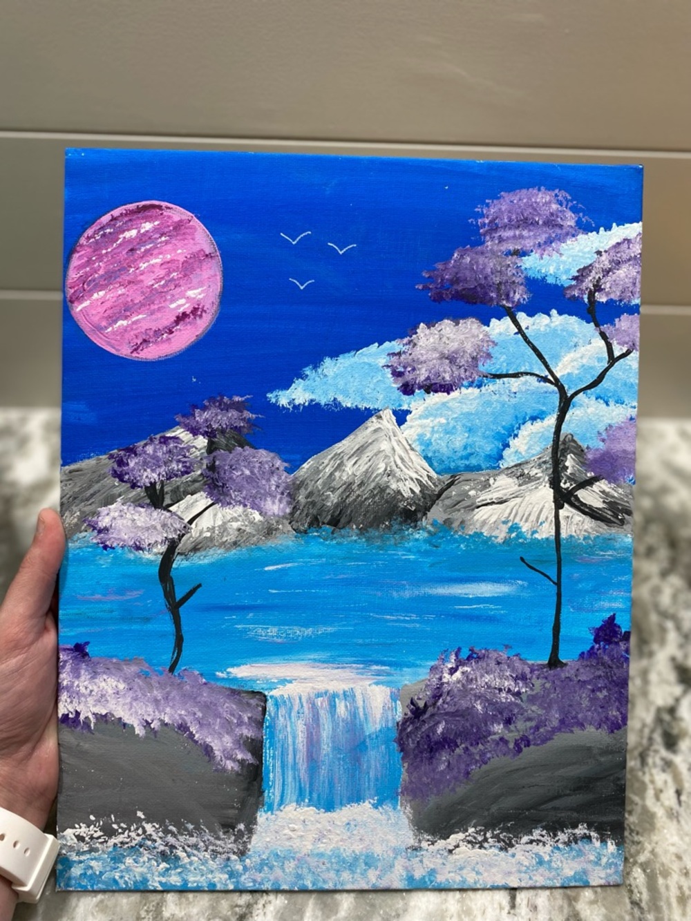 Purple and Blue Mountain Landscape Canvas Board Art